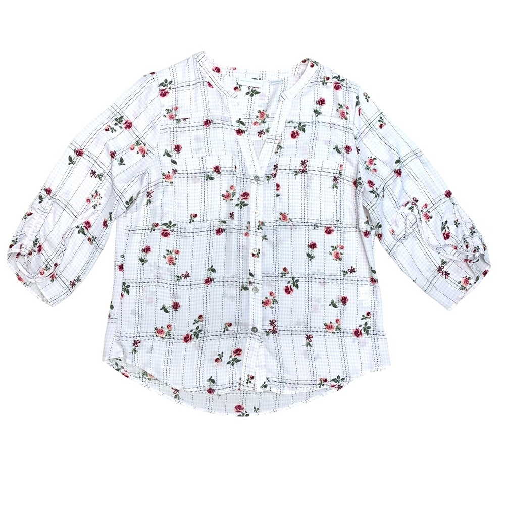 NY&Co Floral Button Down Shirt Medium Lightweight Roses Casual Spring Summer
